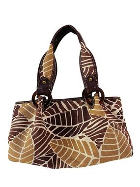 Fossil Tan/Brown Tropical Print Canvas Shoulder Bag